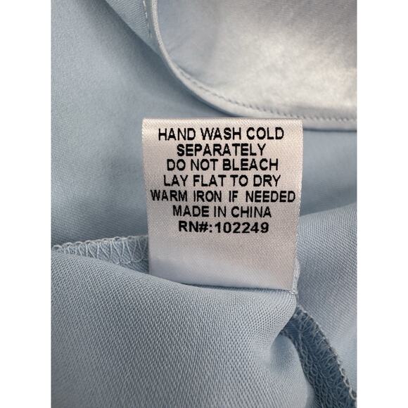 Skies Are Blue Satin Midi Dress XS Pastel Baby Blue Bridesmaid Bow Straps Ruffle - Picture 12 of 16